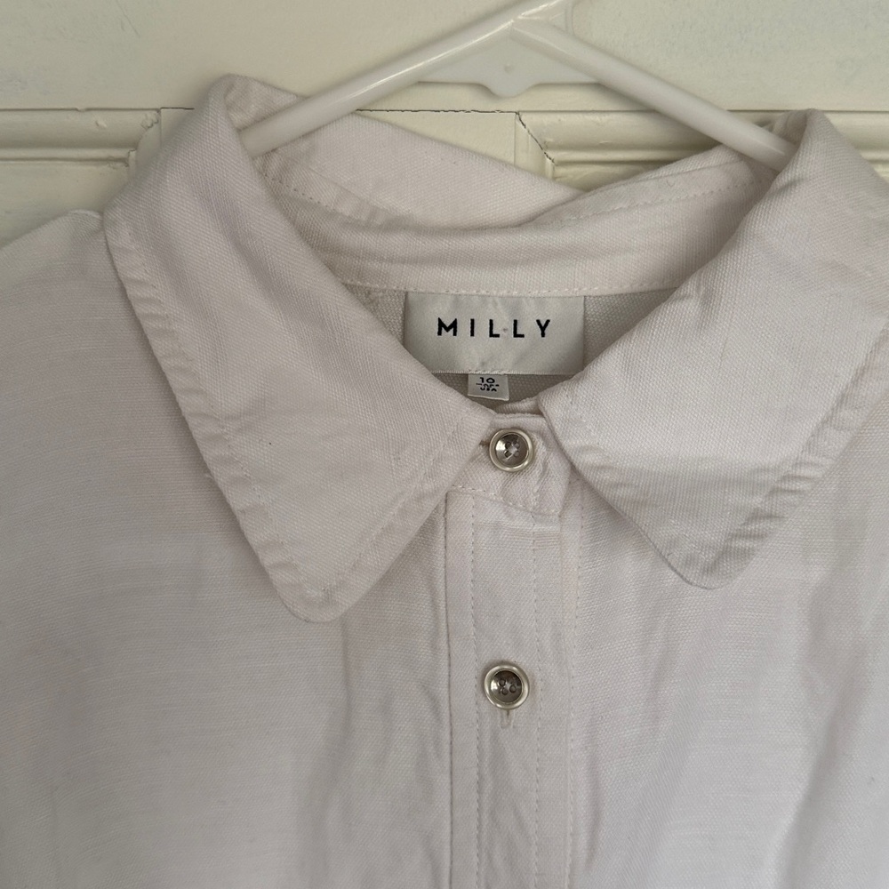 Milly White Linen tencel Button-Up Shirt Dress - Picture 3 of 9